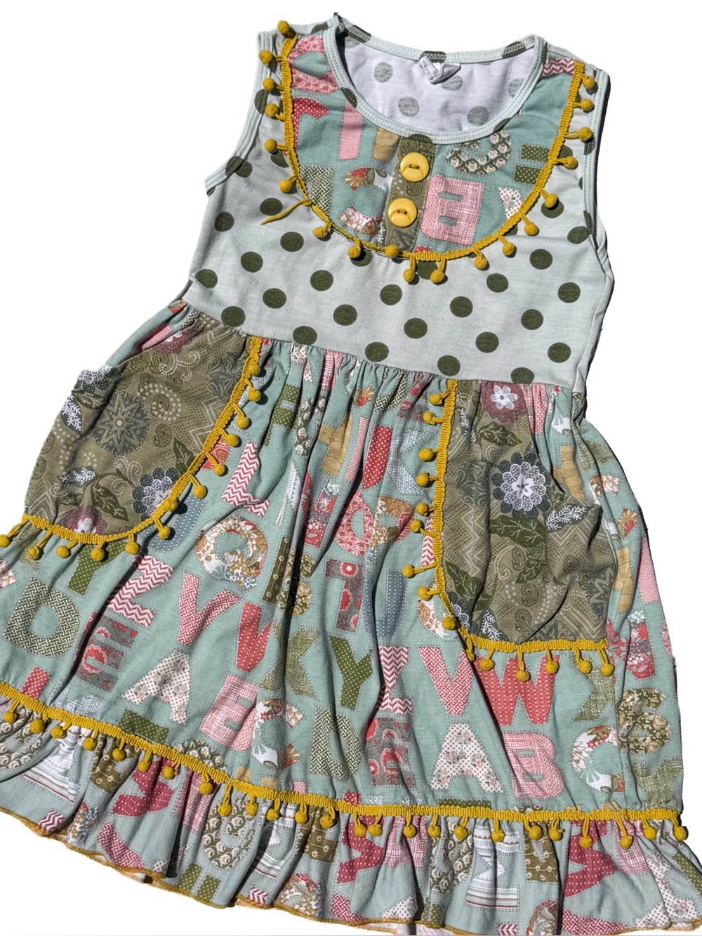 Tutu Lulu Alphabet Patchwork Back To School Ruffle Dress Size 6-7Y Girl Art Wear